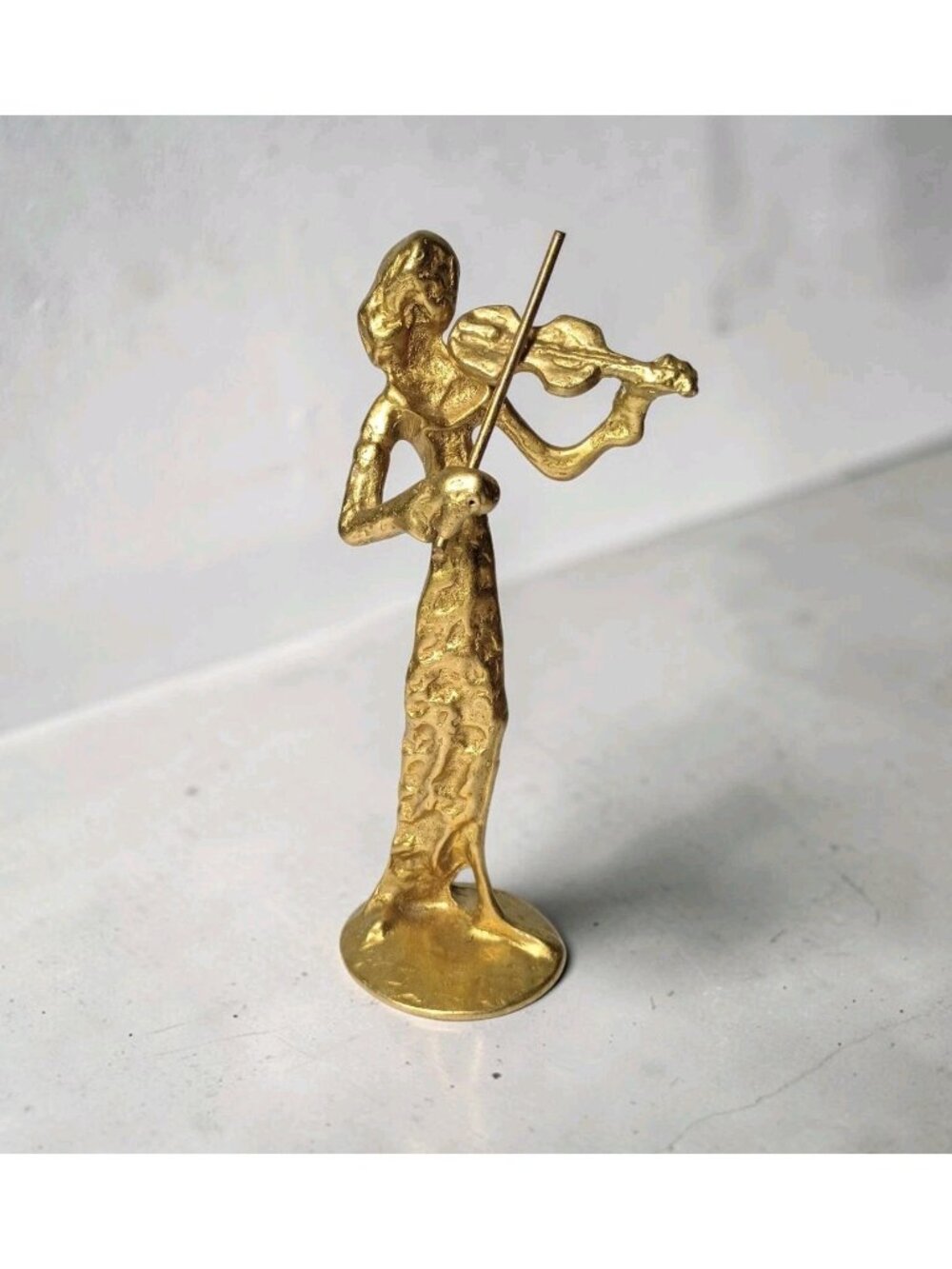Vtg Hammered Brass Violin Art Sculpture Brutalist Handmade Musician 8" Symphony